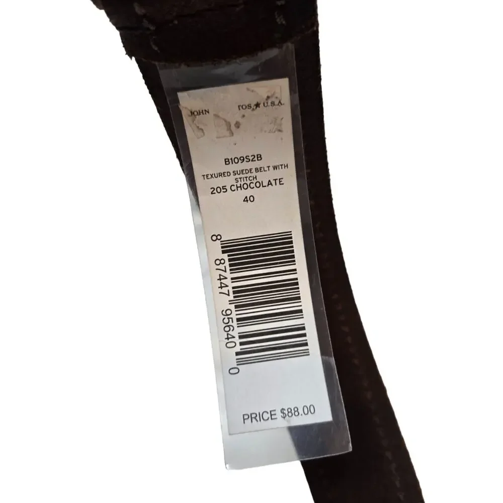 John Varvatos Star USA Textured Suede With Stitch Chocolate Men's Belt Size 40